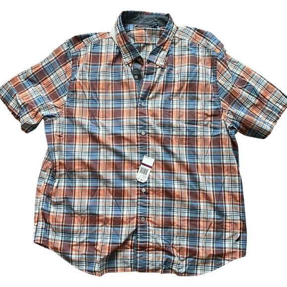 Nautica Men's Plaid 100% Cotton Short Sleeve Button Up Orange Size XXL NWT - Picture 1 of 8